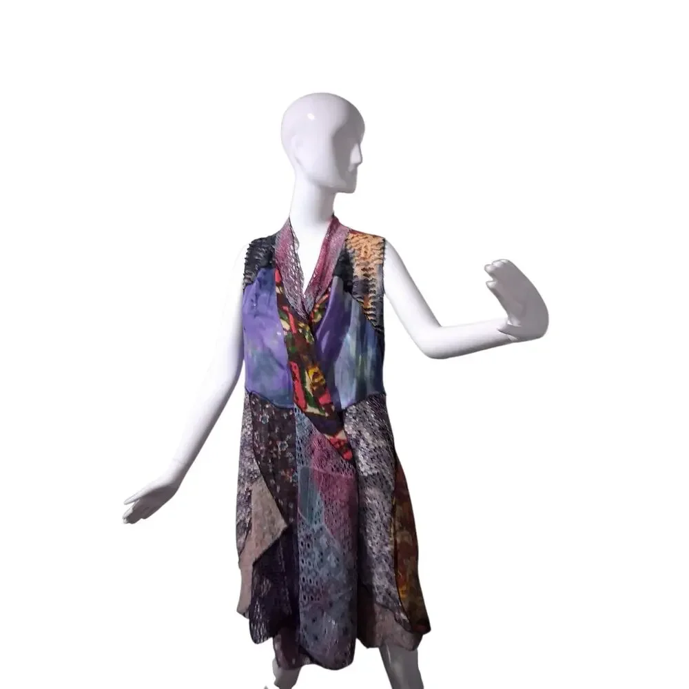 Asymmetrical Patchwork Colorful Mixed Media Womens One size Cottagecore Cardigan